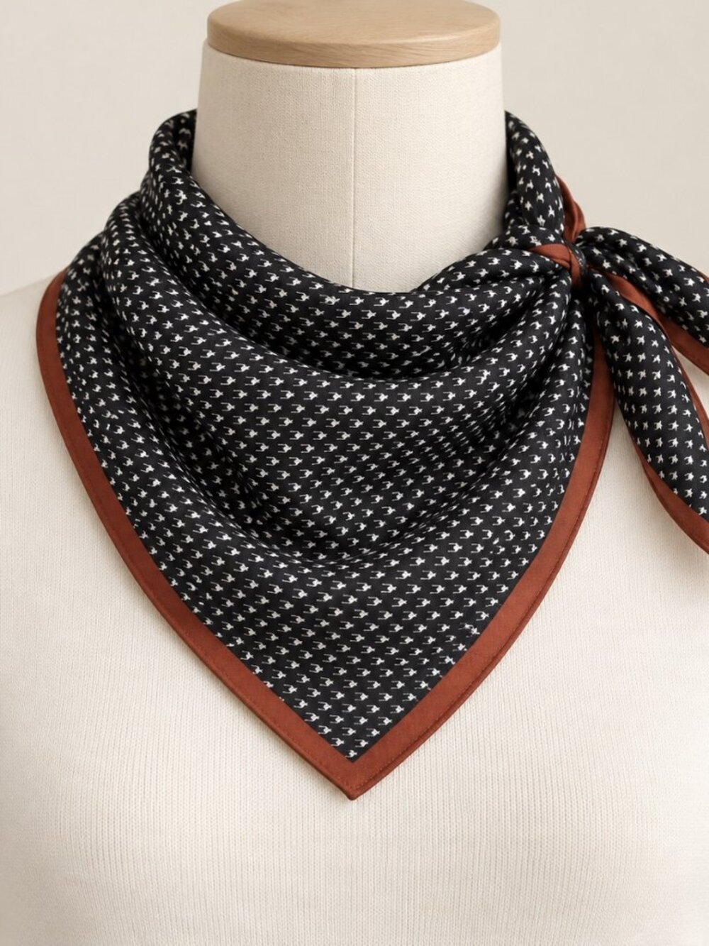 Silk Wool Blend Square Scarf – Black & White Geometric Print